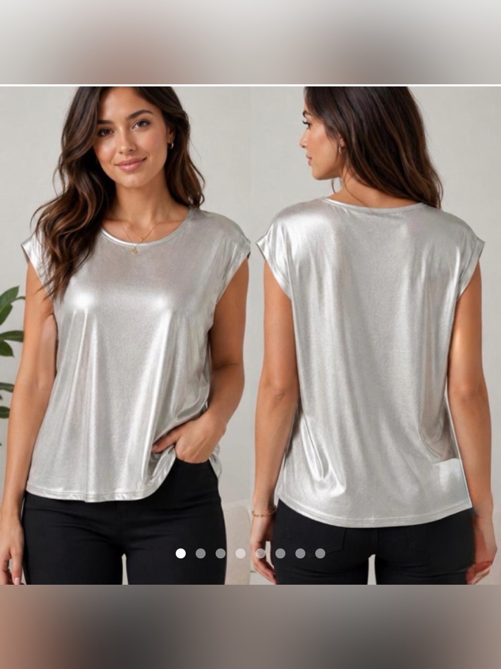 Rebecca Minkoff Liquid Silver Metallic cap sleeve Shirt